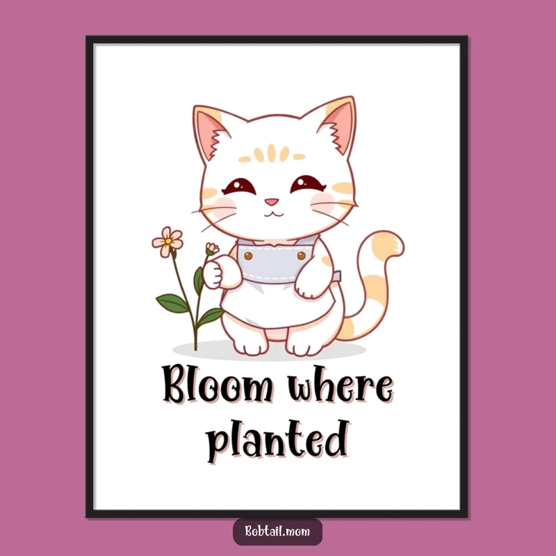 Funny Bobtail Cat Gardener Poster: Cute Apron Feline Art for Plant Lovers