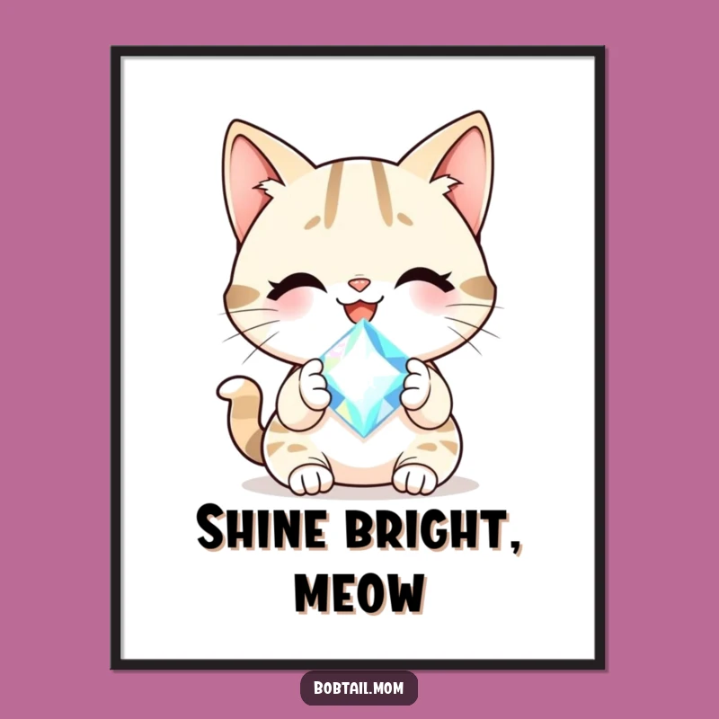 Funny Bobtail Cat Gem Poster: Cheerful Wall Art for a Sparkling Home