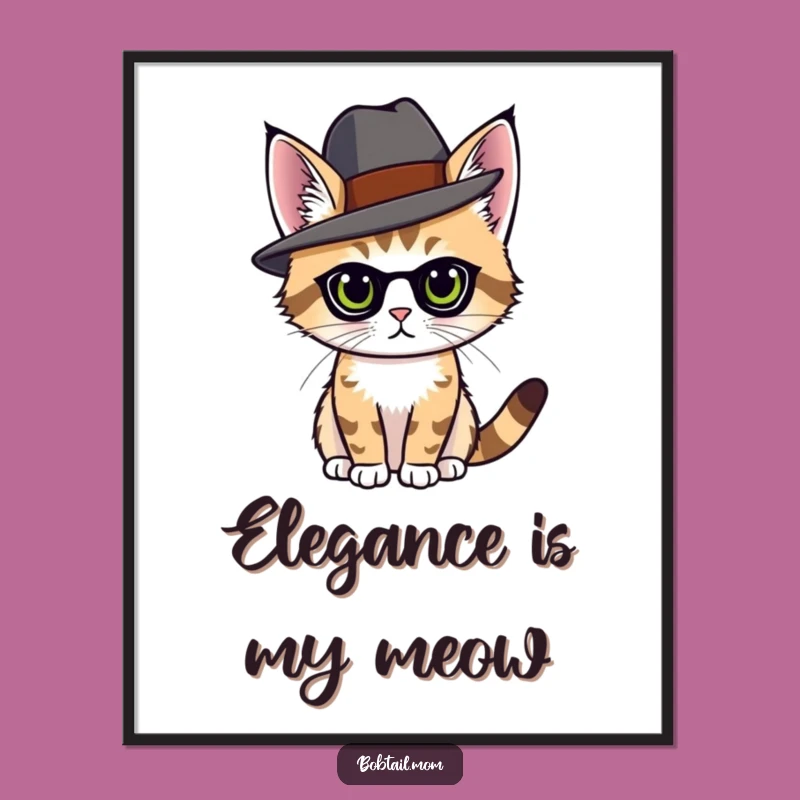Funny Bobtail Cat Hat Poster - Elegant Feline Wall Art Funny Gift