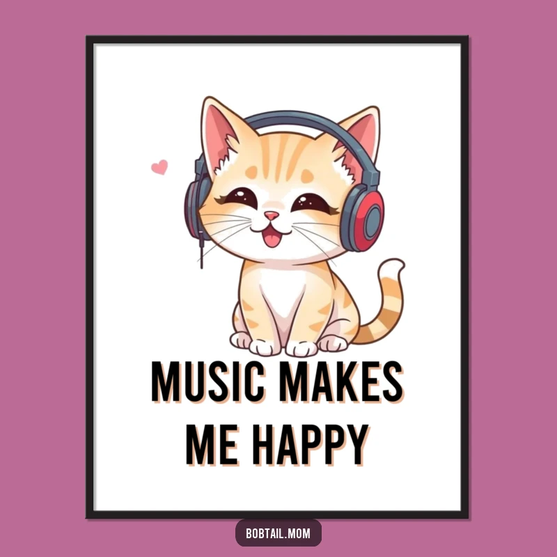 Funny Bobtail Cat Headphones Poster: Jam Out with Feline Art