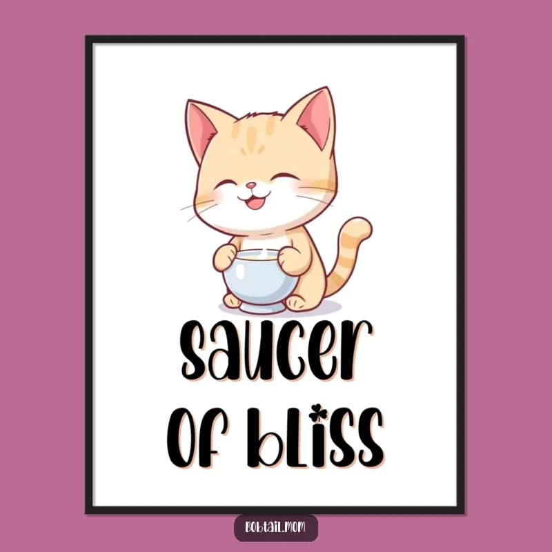 Funny Bobtail Cat Milk Balancing Poster: Whimsical Wall Art for Cat Lovers