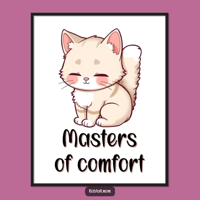 Funny Bobtail Cat Poster: Fluffy Cat Art Print, Charming Wall Decor Gift