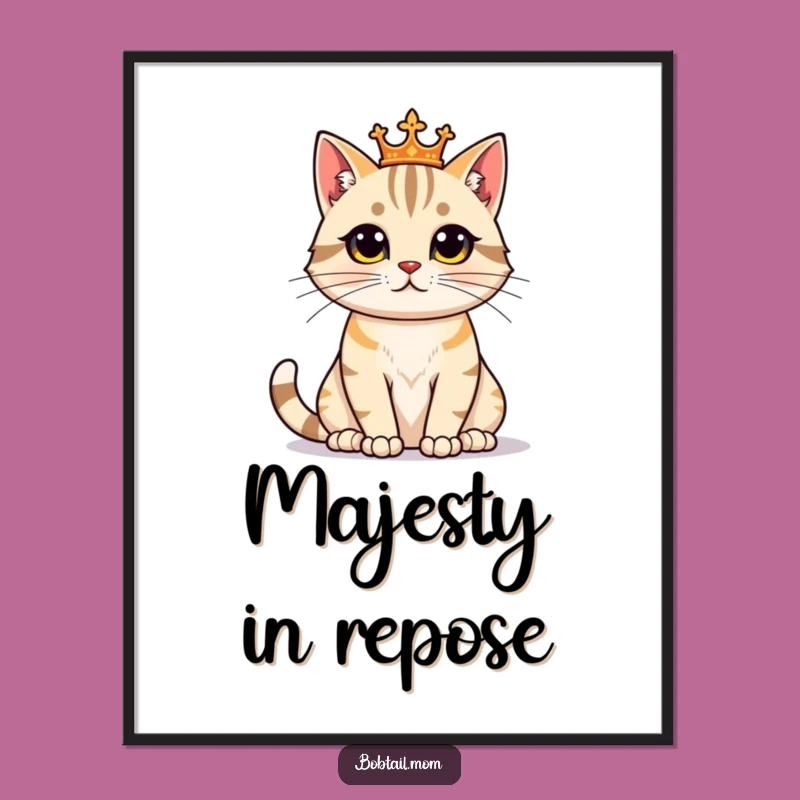 Funny Bobtail Cat Regal Poster: Proud Feline Art, Majestic Funny Gift Idea