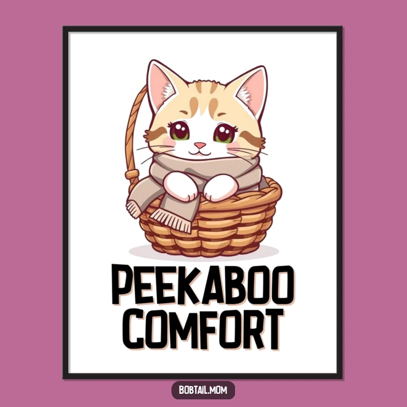 Funny Bobtail Cat Scarf Poster - Cozy Kitty Art Print Gift