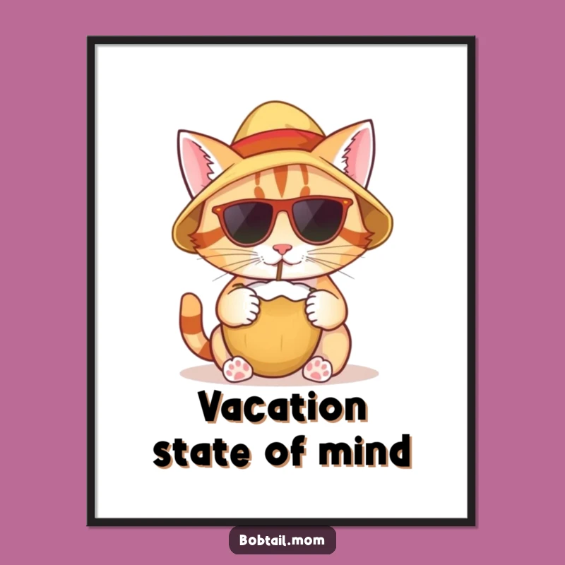 Funny Bobtail Cat Tropical Poster: Hilarious Coconut Art for Sunny Walls