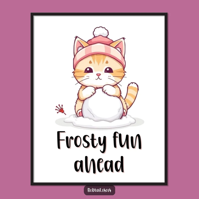 Funny Bobtail Cat Winter Poster: Hilarious Snowball Art for Cozy Walls