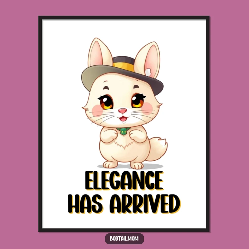 Funny Bobtail Sassy Hat Poster: Chic Feline Art, a Hilarious Wall Decor Gift