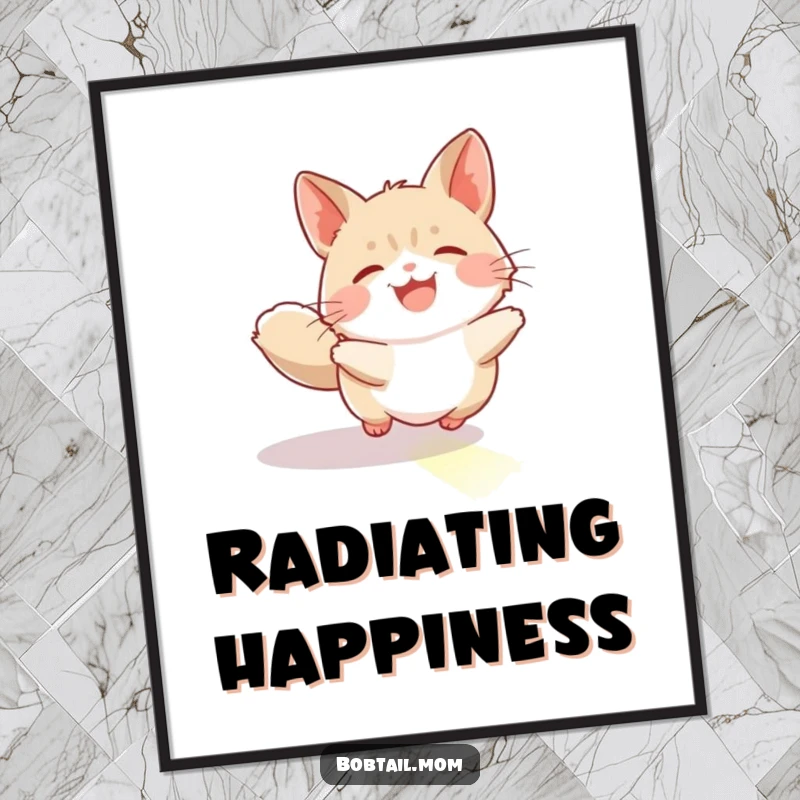 Funny Bobtail Poster: A bobtail cat joyfully chasing a sunbeam, creating happy and humorous wall art.