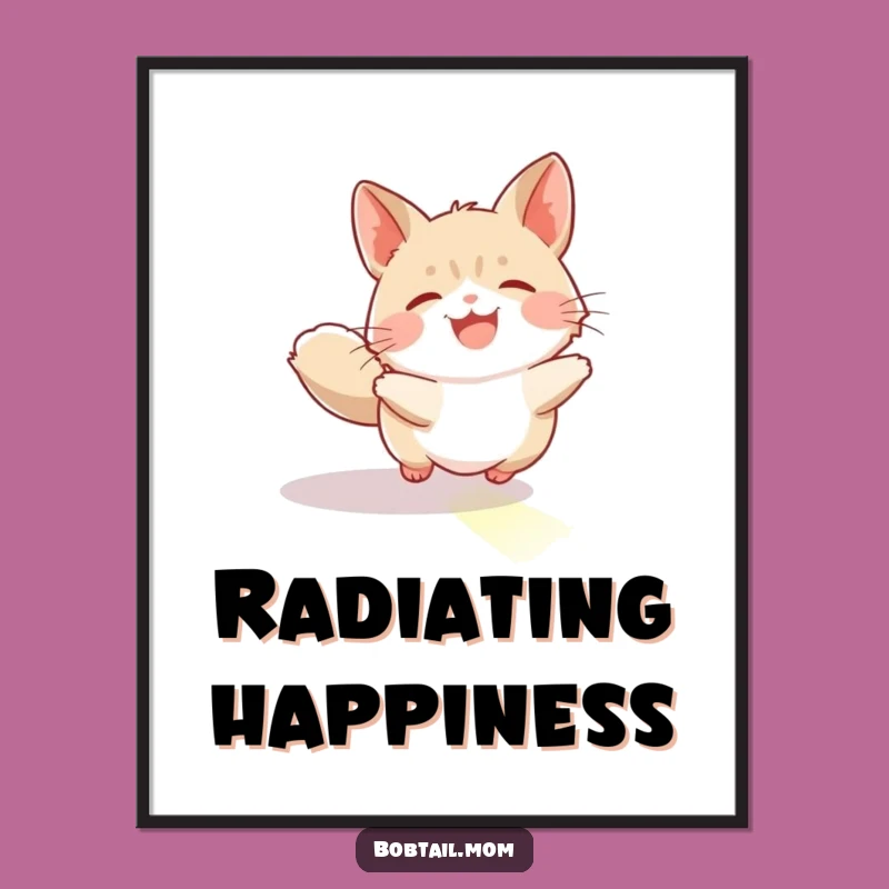 Funny Bobtail Sunbeam Chase Poster: Joyful Feline Art, a Hilarious Wall Decor Gift