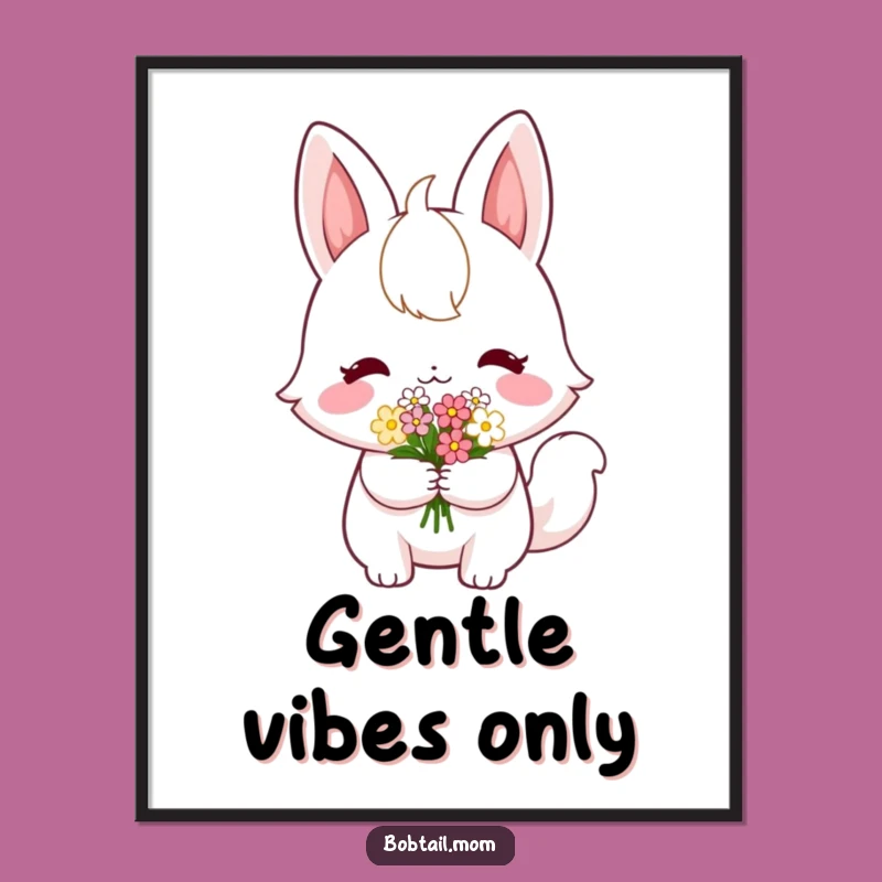 Funny Shy Bobtail Flower Poster: Sweet Feline Art, a Hilarious Decor Gift