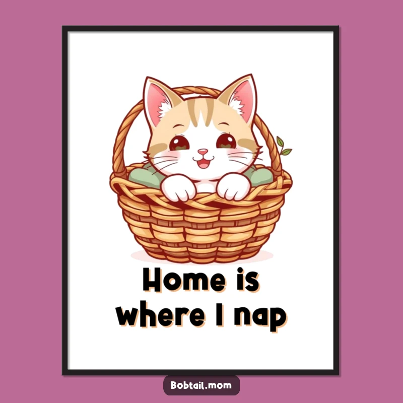 Funny Bobtail Cat Art Print: Cheerful Cat Peeking Out