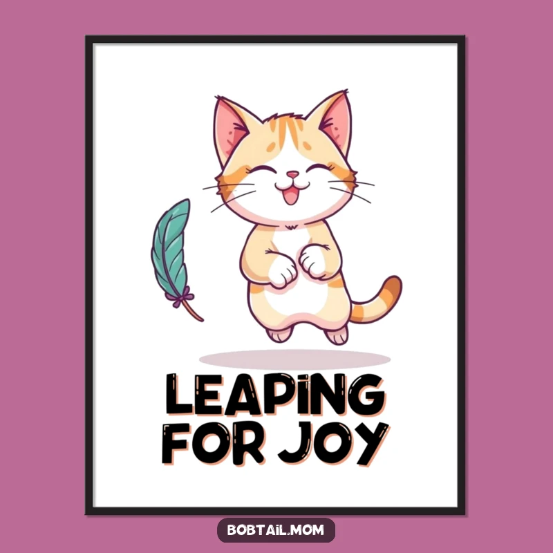 Funny Bobtail Cat Poster: Playful Leap Character Art, Cat Gift Idea
