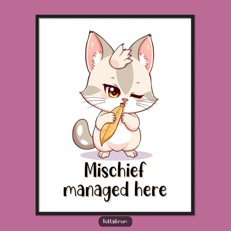 Funny Bobtail Feather Batting Poster: Playful Feline Art, a Hilarious Wall Decor Gift
