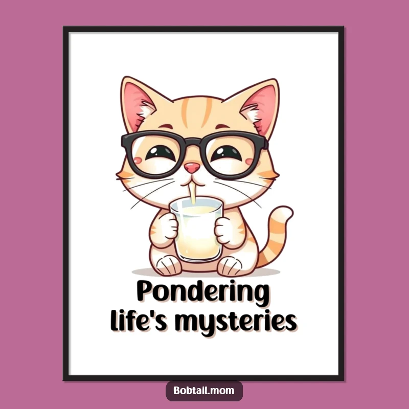 Funny Bobtail Cat Glasses Poster: Intellectual Humor for Your Walls