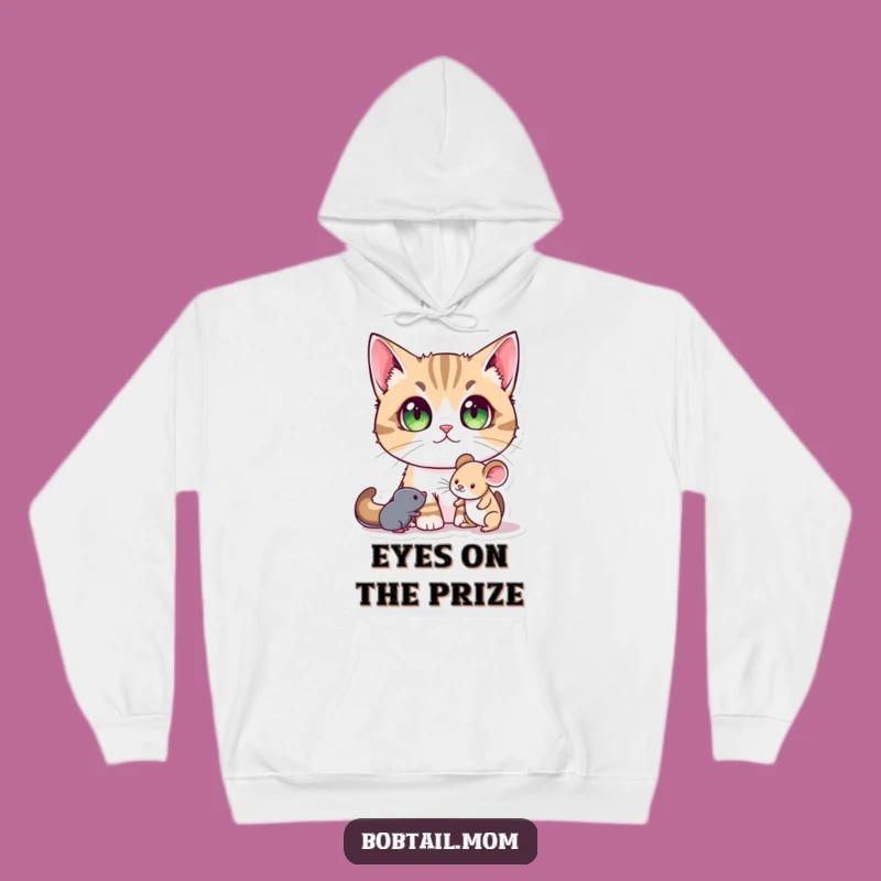 Funny Bobtail Cat Hoodie: Wide-Eyed Wonder, Cozy & Playful Gift