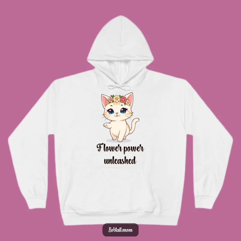 Funny Bobtail Cat Flower Crown Hoodie: Cozy Comfort with Hilarious Prancing Style