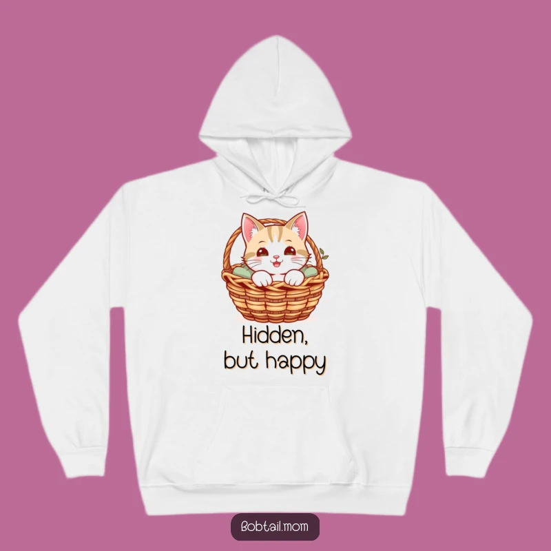 Funny Bobtail Cat Hoodie: Cheerful Cat Peeking Out