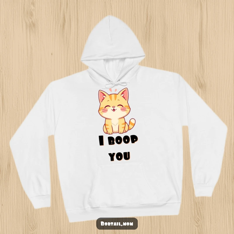 Funny Bobtail cat hoodie featuring a friendly cat offering a gentle head boop, designed for ultimate cozy, cat-loving comfort.