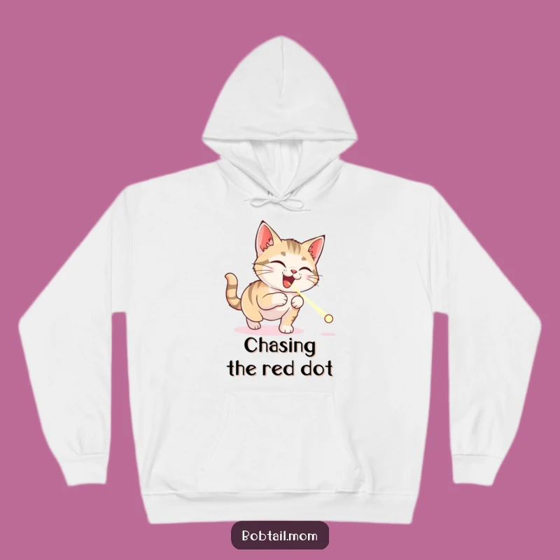 Funny Bobtail Cat Hoodie: Cozy Delight Chasing Laser, Warm & Humorous Gift