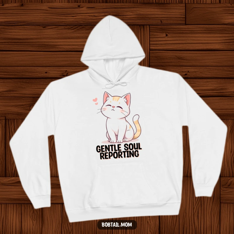 Funny Bobtail Cat Hoodie depicting a Bobtail cat with a gentle tail swish and a soft meow, embodying cozy serenity.
