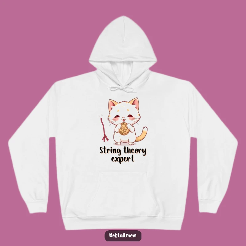 Funny Bobtail Cat Hoodie: Playful Cat Batting Yarn
