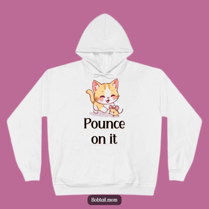 Funny Bobtail Cat Pounce Hoodie: Cozy Playfulness with a Hunter Design Gift