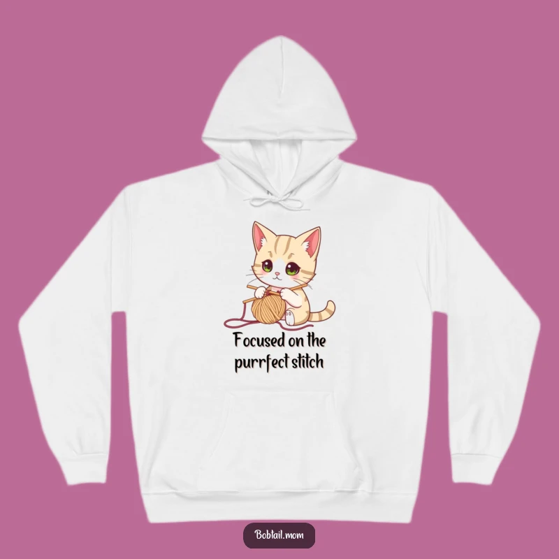 Funny Knitting Cat Hoodie: Cozy Bobtail Cat for Crafters