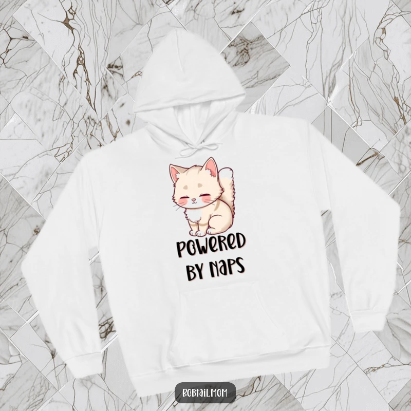 Funny Bobtail Cat Hoodie featuring a fluffy-tailed cat curled up, embodying peak coziness and adorable feline charm.