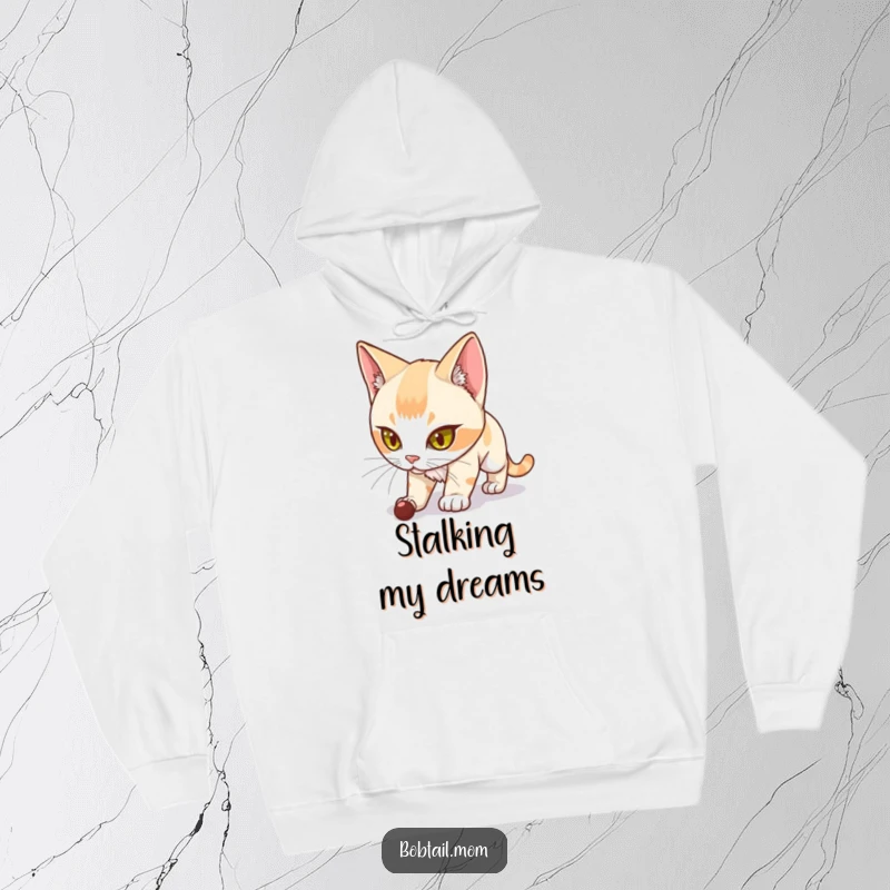 Funny Bobtail Cat Hoodie featuring a determined Bobtail cat stealthily stalking its target, embodying playful aggression.