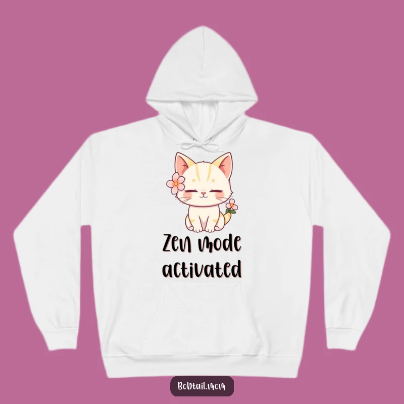Funny Bobtail Cat Flower Hoodie: Cozy Serene Feline Sweatshirt, Ideal Funny Gift