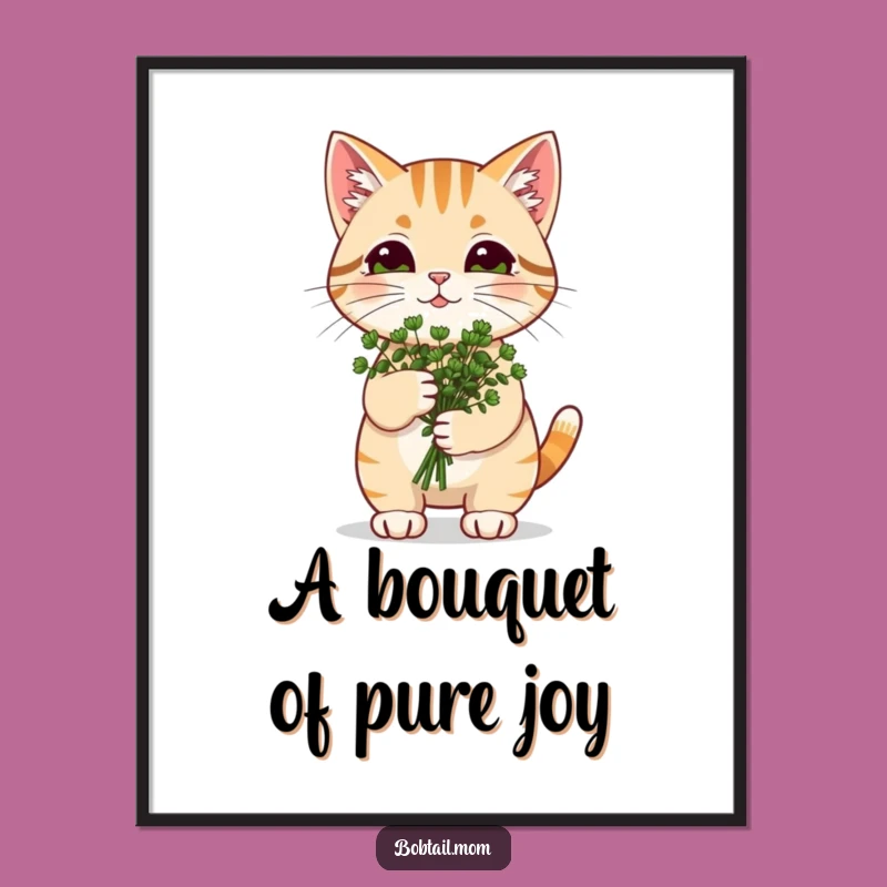 Free Printable Catnip Cat Wall Art: Adorable Bobtail Funny Downloadable Home Decor