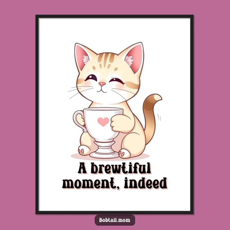 Free Printable Elegant Bobtail Cat Teacup Wall Art - Funny Downloadable Decor