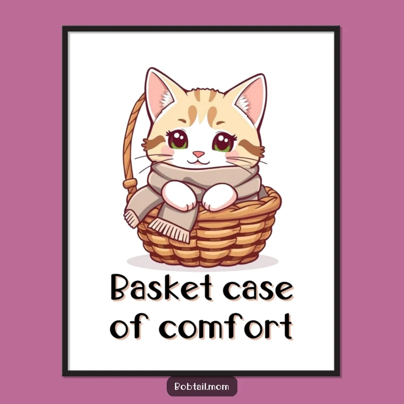Funny Free Printable Wall Art: Cozy Bobtail Cat Basket - Hilarious DIY Decor