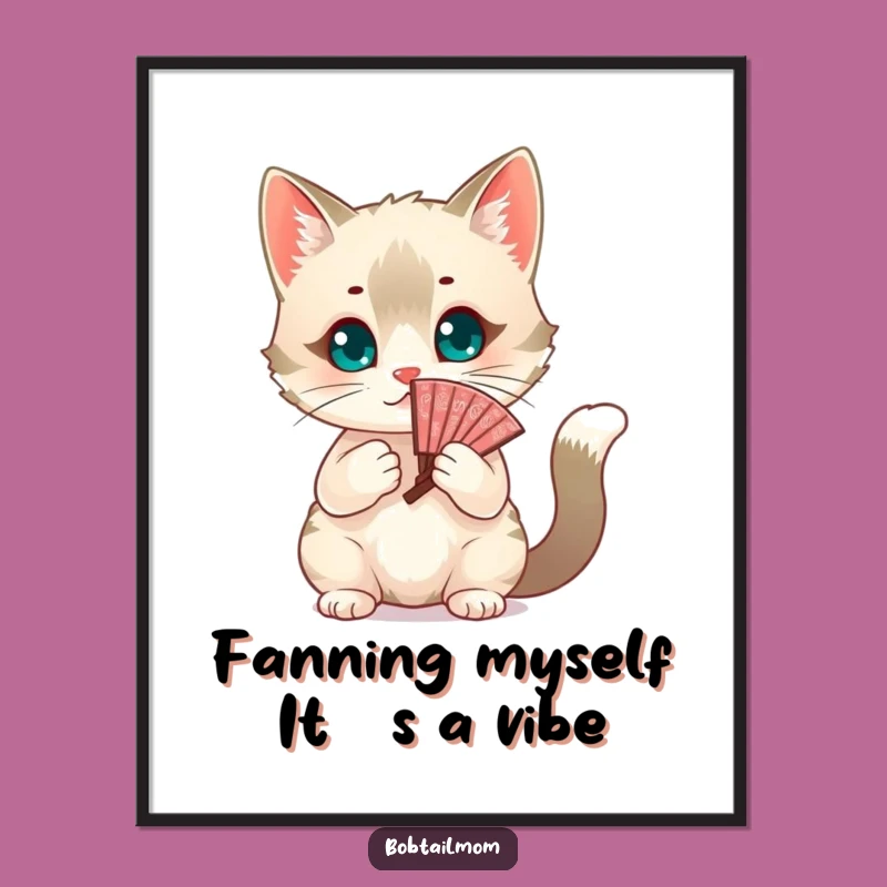 Free Printable Wall Art: Chic Bobtail Cat Fanning, Hilarious Downloadable Decor