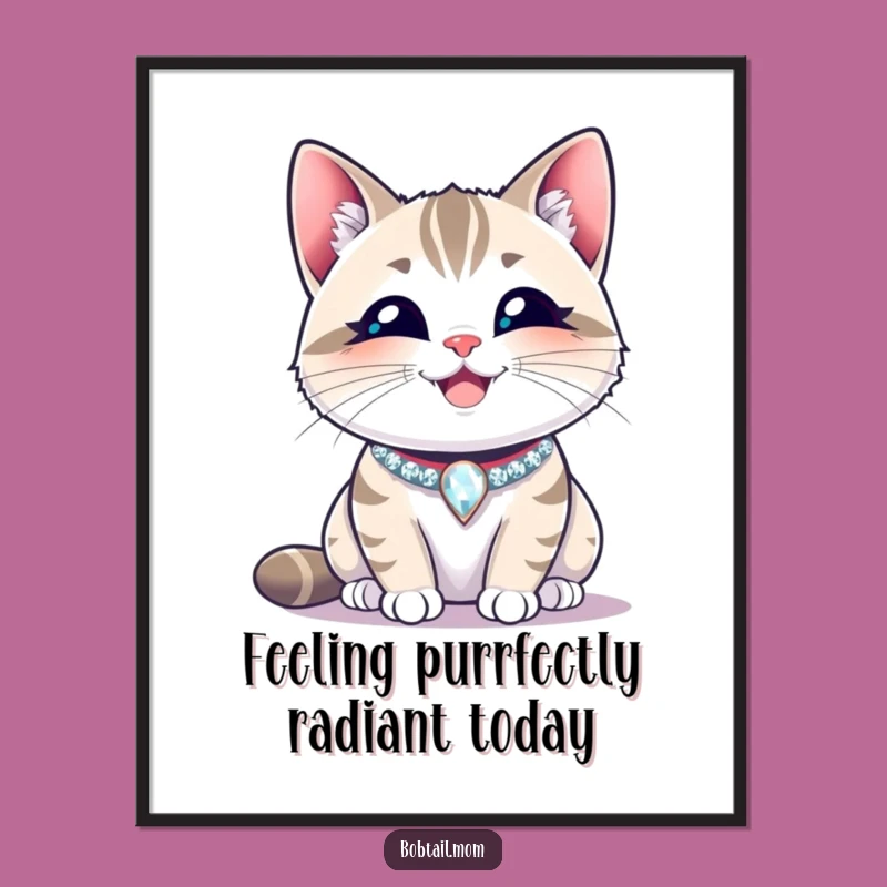 Free Printable Wall Art: Happy Bobtail Cat Smiling, Hilarious Downloadable Decor