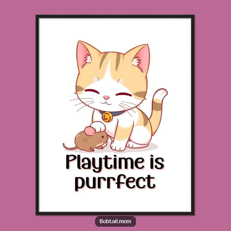 Free Printable Playful Bobtail Cat Wall Art - Funny Downloadable Art for Whimsical Decor