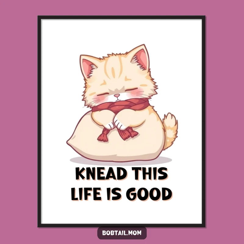 Free Printable Bobtail Cat Wall Art: Funny Kneading Cat Decor for Cat Lovers