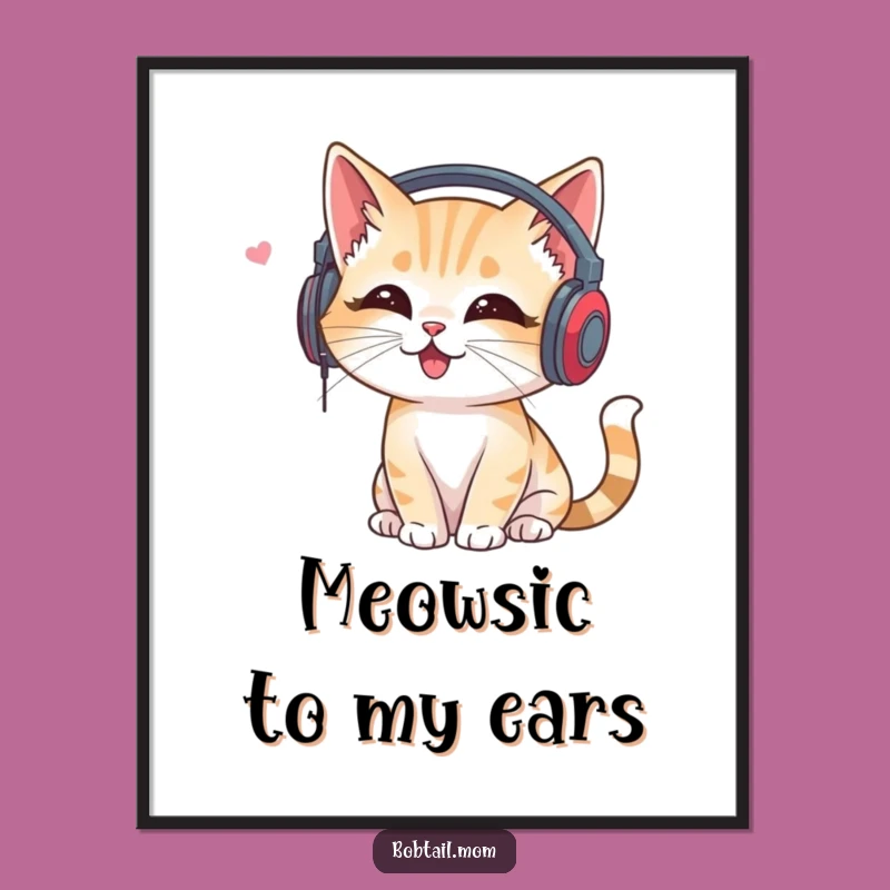 Free Printable Music Cat Wall Art: Joyful Headphones Bobtail Funny Downloadable Home Decor