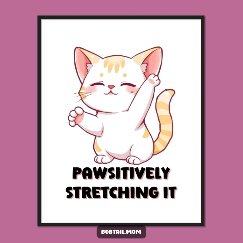 Free Printable Bobtail Cat Wall Art: Flexible Cat Funny Downloadable Decor