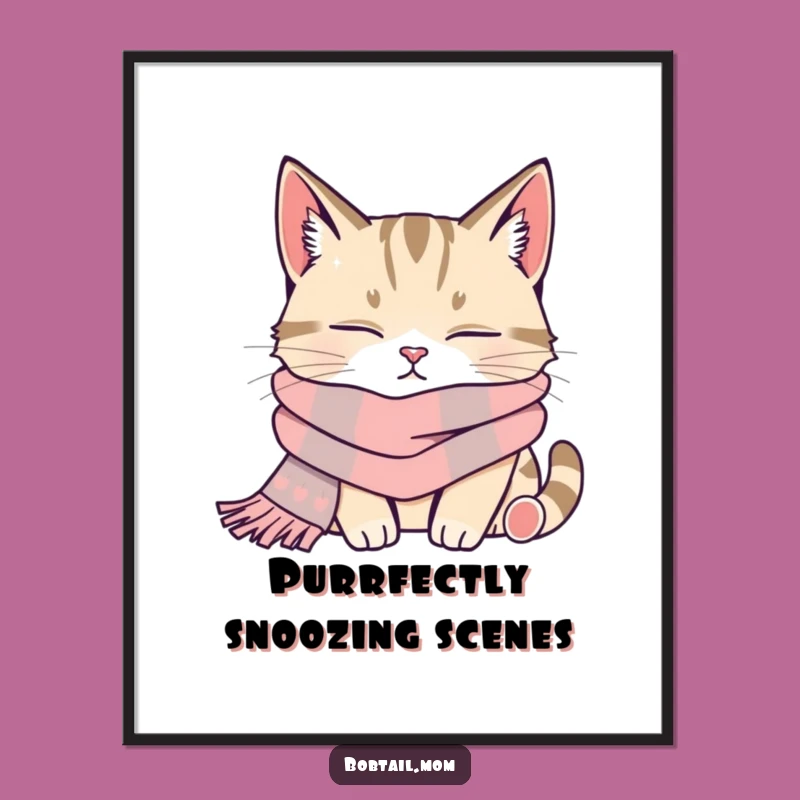 Cozy Bobtail Cat Wall Art Free Printable: Napping Decor, Relaxing Downloadable Art