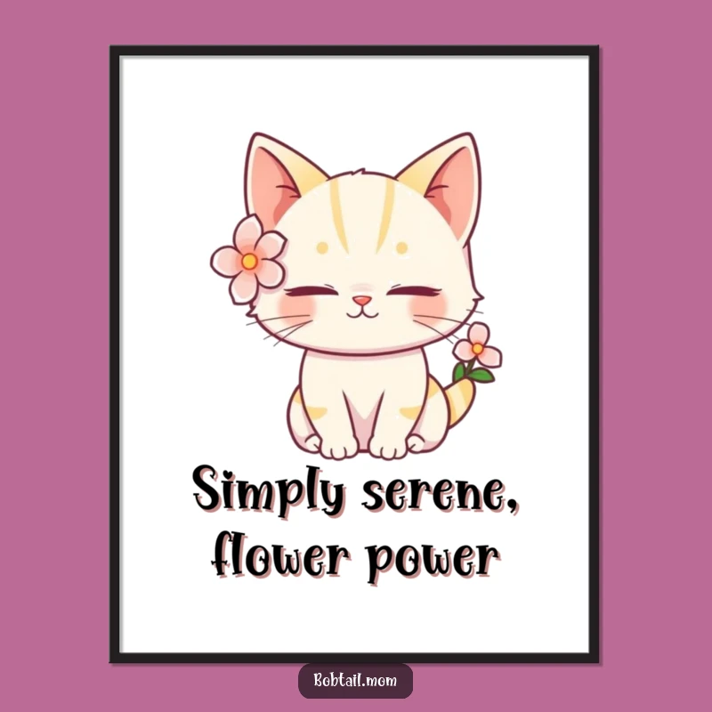 Free Printable Bobtail Cat Wall Art: Serene Floral Cat Funny Downloadable Decor