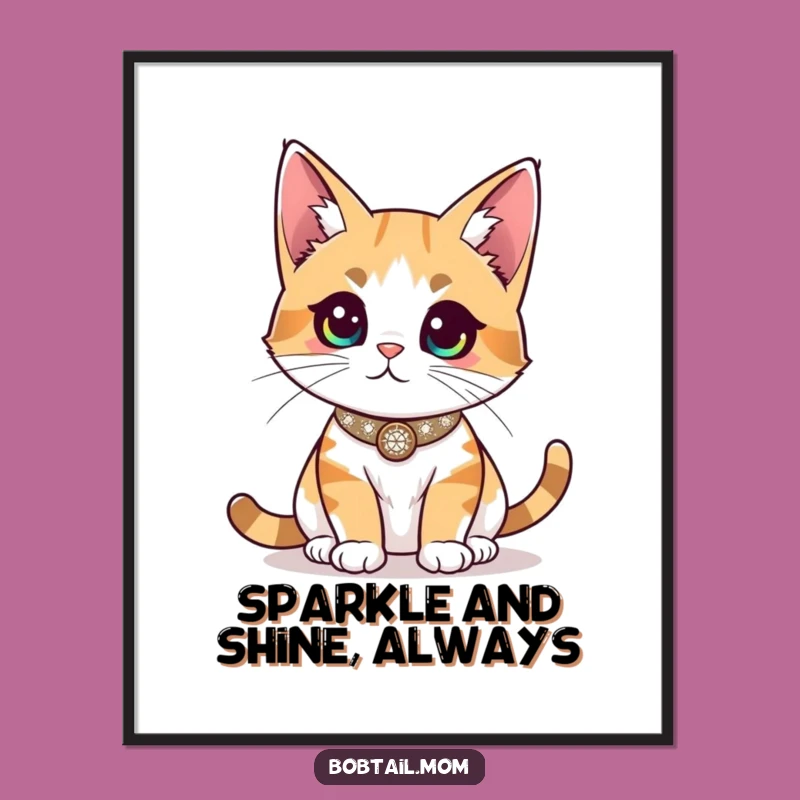 Free Printable Sparkly Bobtail Cat Wall Art - Funny Downloadable Decor