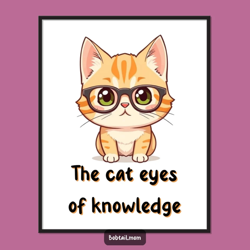 Curious Bobtail Cat Wall Art Free Printable: Glasses Decor, Funny Downloadable Art