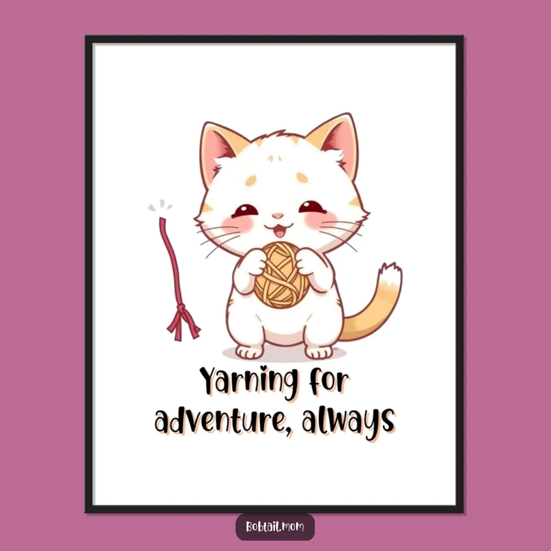 Funny Free Printable Wall Art: Cat Yarn Playtime Downloadable Art
