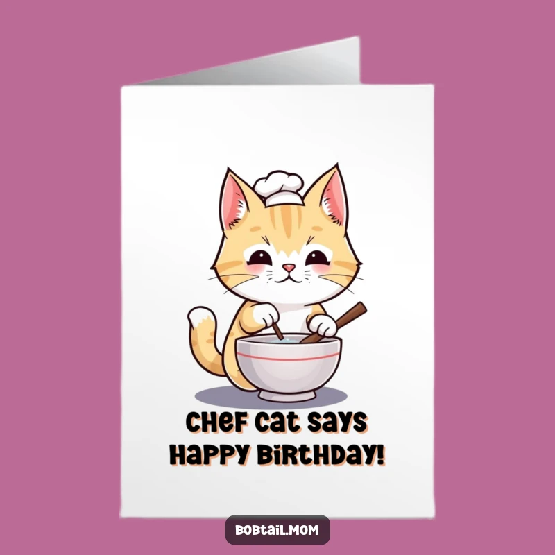 Free Printable Chef Bobtail Cat Birthday Card - Funny DIY Downloadable Gift for Cat Lovers