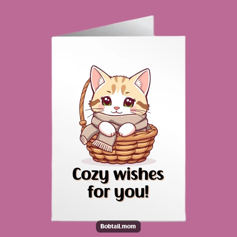 Free Printable Birthday Card: Cozy Bobtail Cat Scarf - Hilarious Downloadable Gift