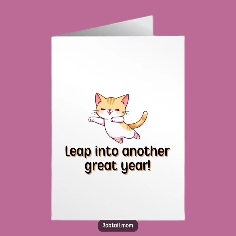 Free Printable Bobtail Cat Ballet Leap Birthday Card - Funny Downloadable Gift