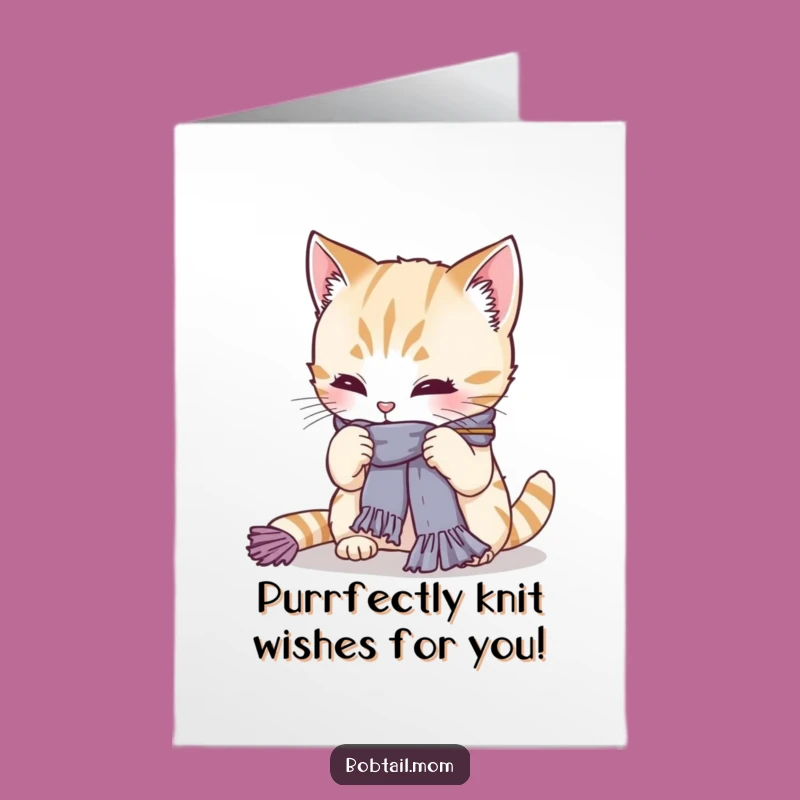 Free Printable Funny Bobtail Cat Knitting Card: Hilarious DIY Birthday Gift Download