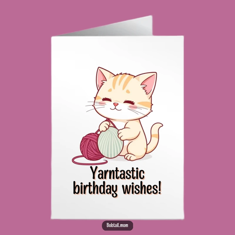 Funny Bobtail Cat Birthday Card Free Printable: Hilarious Yarn Batting Downloadable Gift