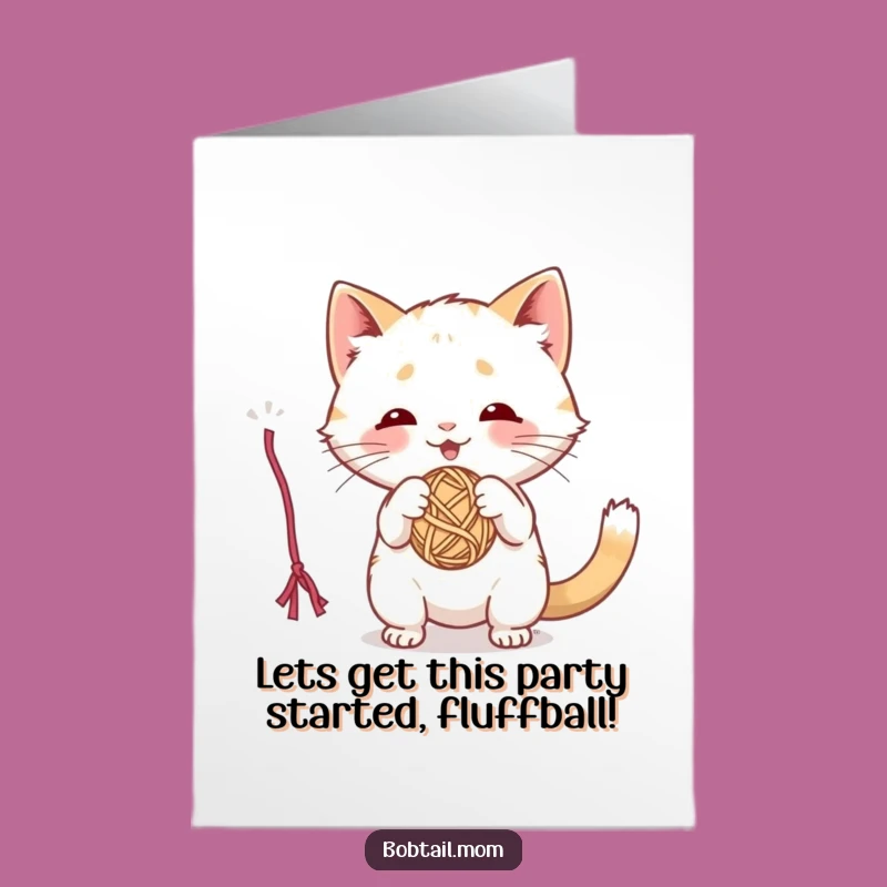 Free Printable Birthday Card: Cat Yarn Play Funny Downloadable Gift